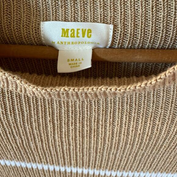 MAEVE ANTHROPOLOGIE Tan & White Striped Knit Mockneck SweaterTank Size S - Picture 4 of 6
